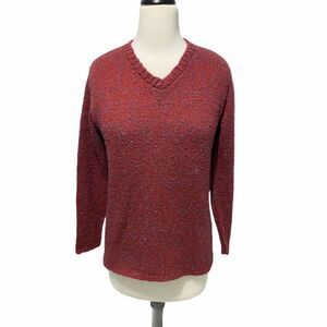 Relais Knitwear Chunky Knit V-Neck Sweater Multicolor knit Details Red Large‎